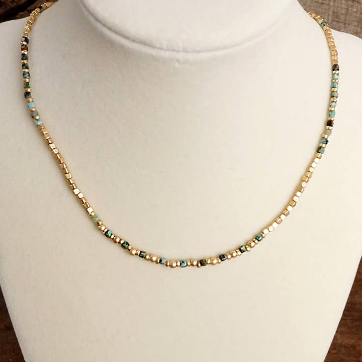 PennyLine inc - Wholesale Beaded/Pearl Necklace - Dainty Classic Beaded Necklace – Matte Gold and Semi-Precious Stones