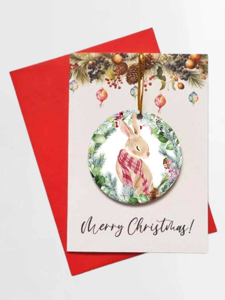 Carte Lapin de Noël en couronne + BOULE AMOVIBLE pour la vente par Homemade Hollydays Wholesale