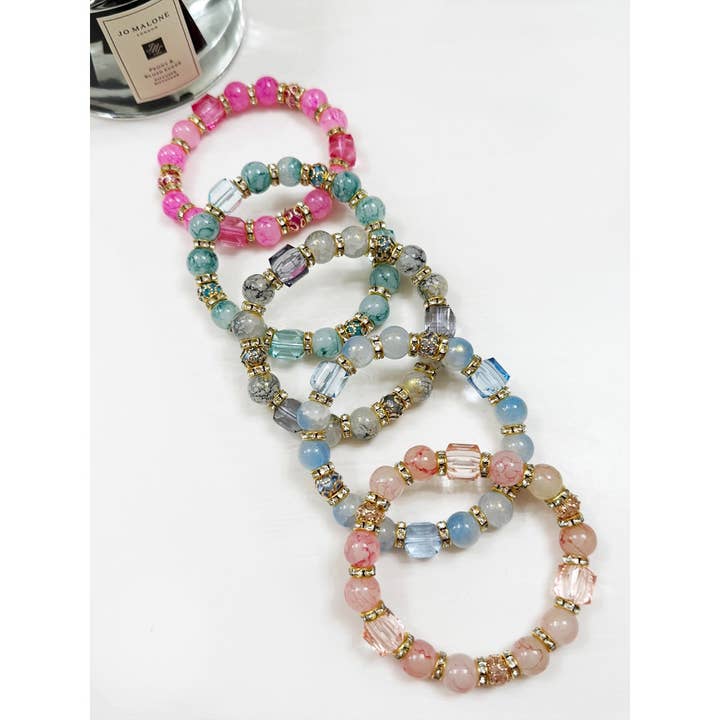 MIX COLOR Soft Shade Bead Stretch String Bracelet for wholesale on Faire
