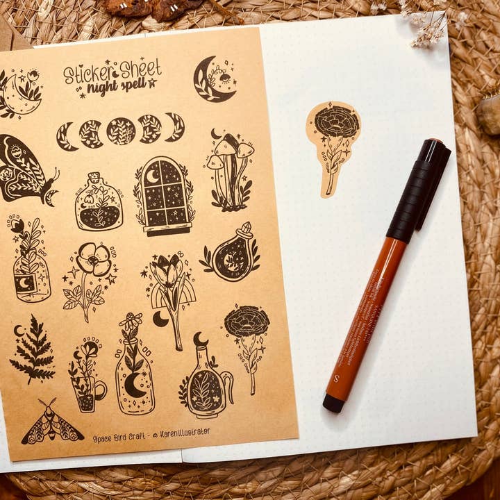Split Moon Studios - Wholesale Sticker - KRAFT Night Spell Sticker Sheet - Bullet Journal2