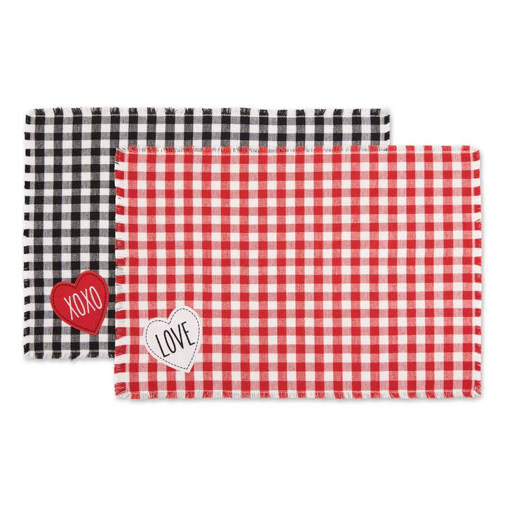 Love & Xoxo Checkers Embellished Placemats Mixed Dozen for wholesale by Design Imports