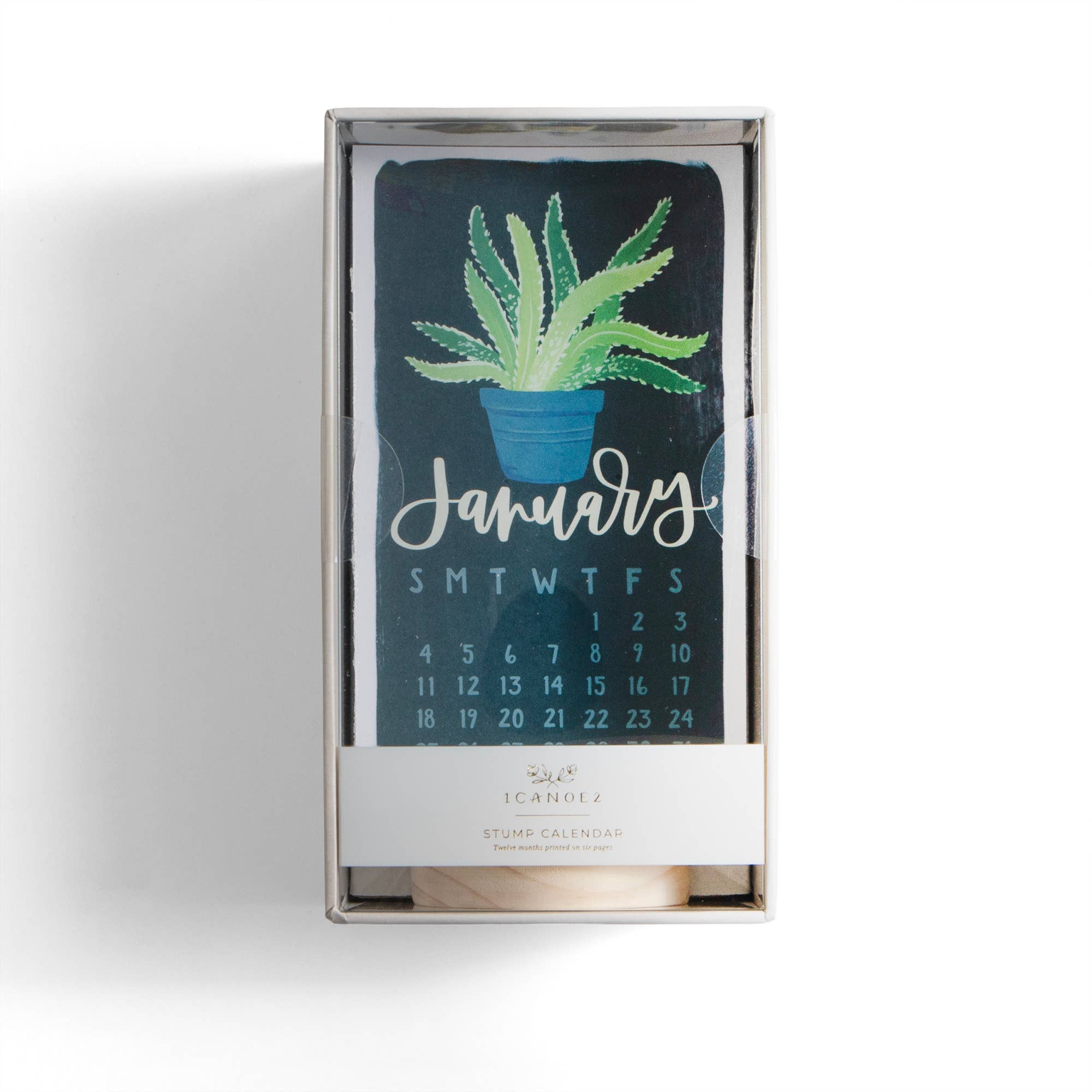 1canoe2 | One Canoe Two Paper Co. - Wholesale Calendar - Potted Plants 2026 Mini Desk Calendar with Wooden Block3