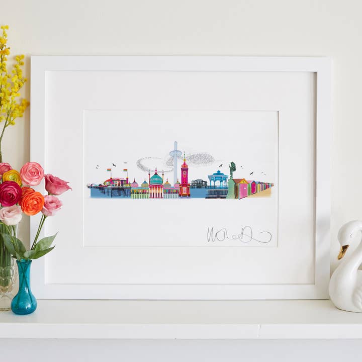 Panoramic Brighton Print, Rainbow Landmarks, Sussex Skyline for wholesale by I Drew This