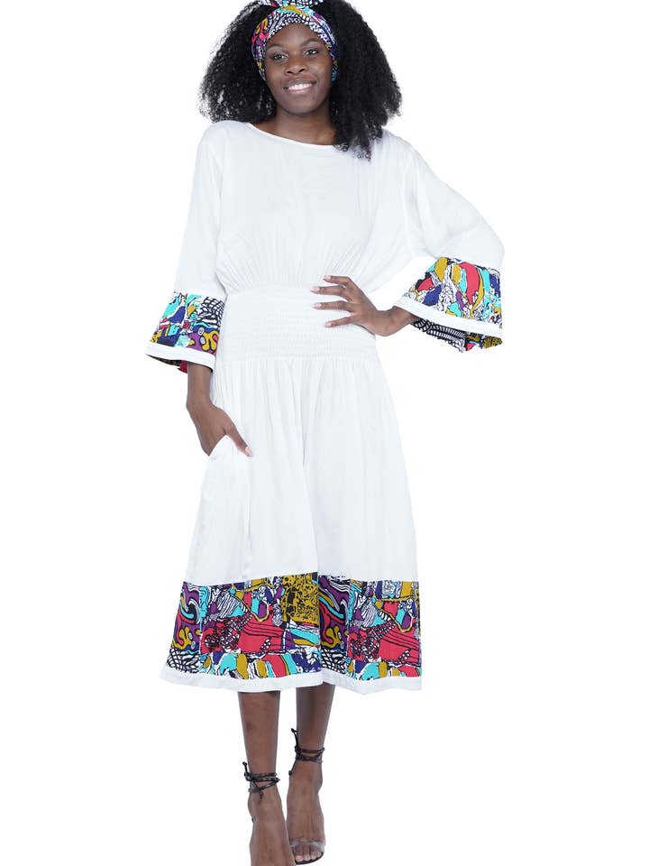 Satsuma Wholesale - Wholesale Dress - Women's - African Ankara ethnic women summer Trim Midi bright Dress
