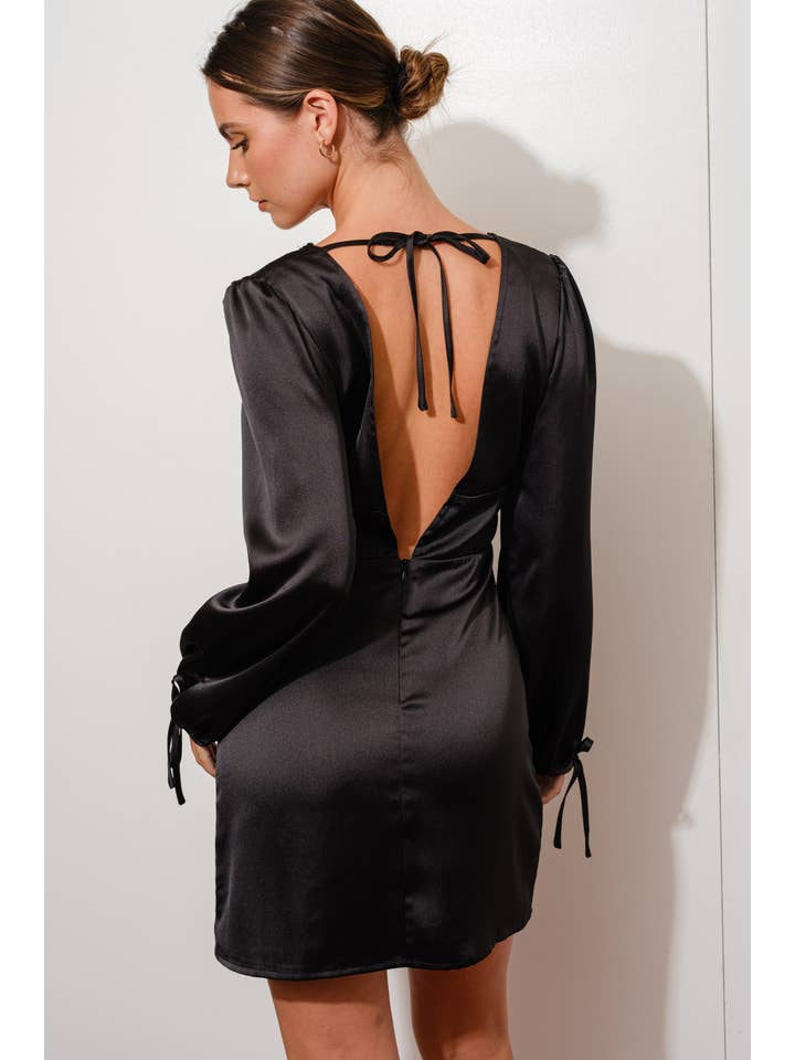 Pretty Garbage - Wholesale Dress - Women's - PLUNGE NECK MINI SATIN DRESS