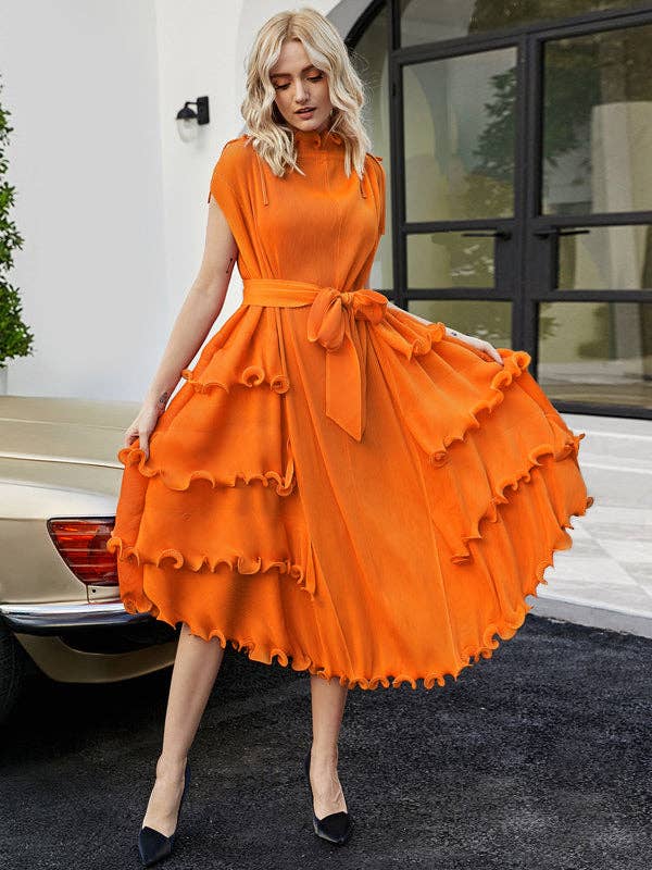 OceanusSwim – wholesale Dress – Women's – Loose Bandage Lacy Solid Color High-Neck Maxi Dresses2