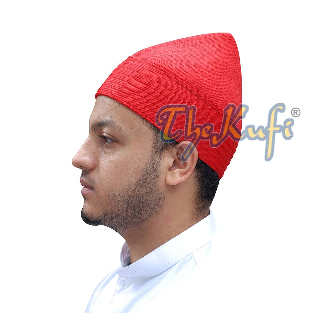 IndoMode - Wholesale Beanie - Heren - Rode semi-stijve zachte handgemaakte hoge Naqshbandi Tariqah Sufi Nakshibendi Kufi-hoed1