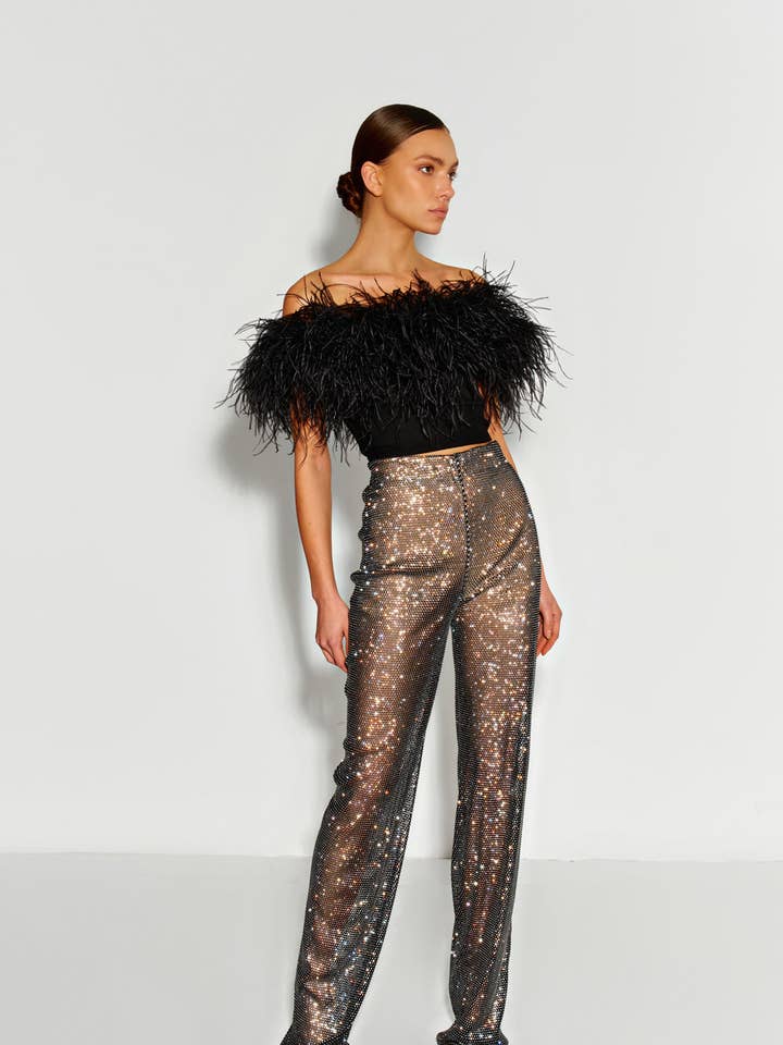 Sort netbukser med krystaller for engroshandel hos Semenenko