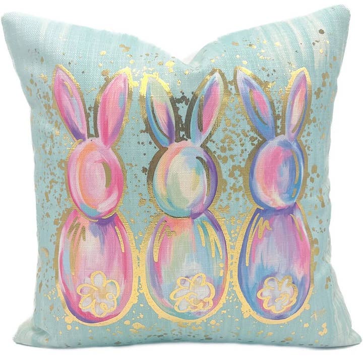 Guldfolie Myntstänk Kaniner Kudde för wholesale av Rachel Brooks Design, LLC