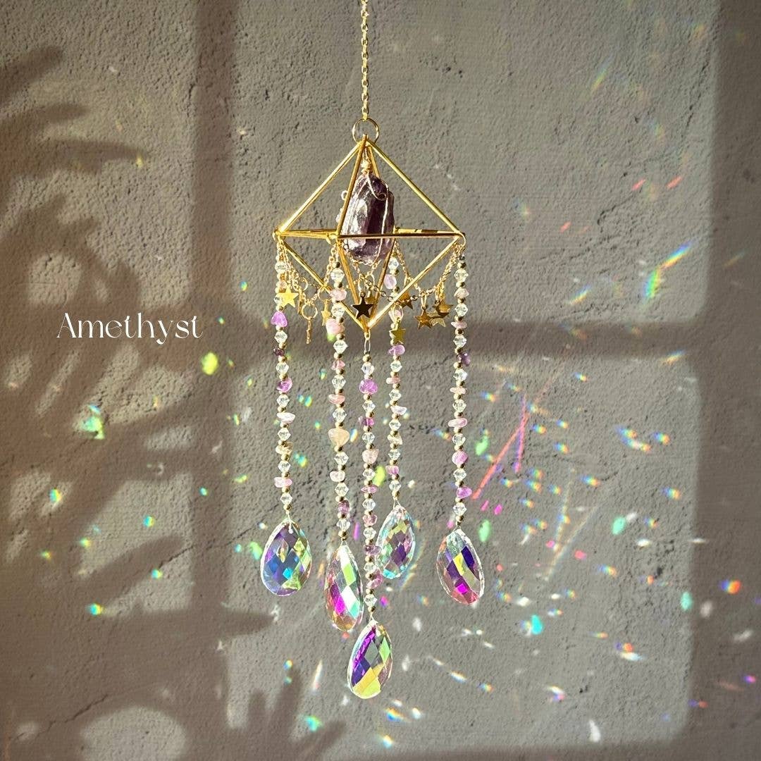 LilAryenne | Jewelry & Suncatchers – wholesale Suncatcher – Crystal Aura Suncatcher: Amethyst, Citrine, Rose Quartz, Fluorite - Gift0