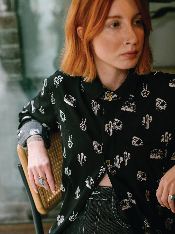 Pyknic – Großhandel Hemd mit Button-down-Kragen – Damen – No Problemo Langärmliges Taco-Kaktus-Avocadohemd mit Knöpfen8