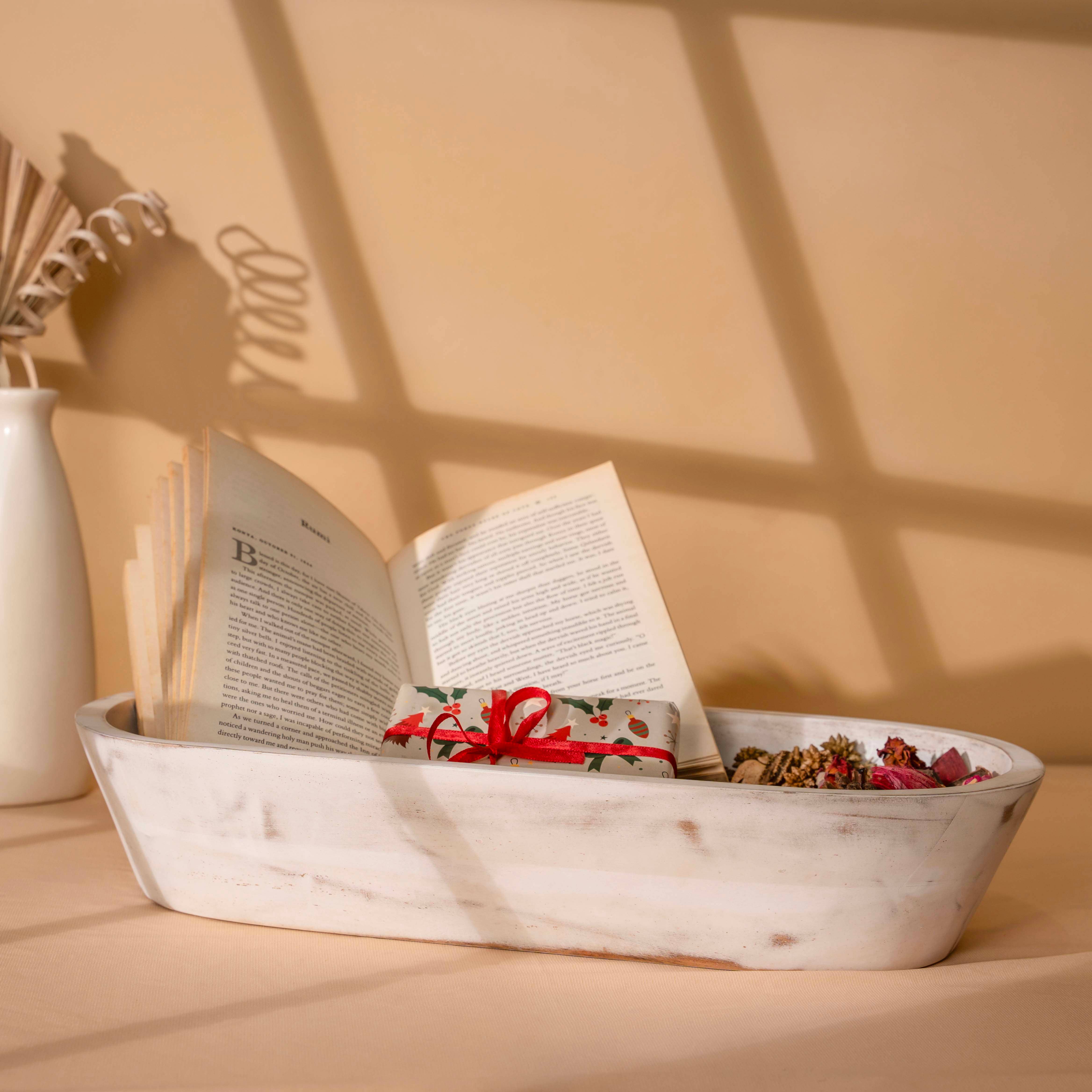 LuxeDesigns Co LLC - Wholesale Decorative Plate/Dish/Bowl - Wooden Dough Bowl - Extra Large Rustic White Acacia Wood9