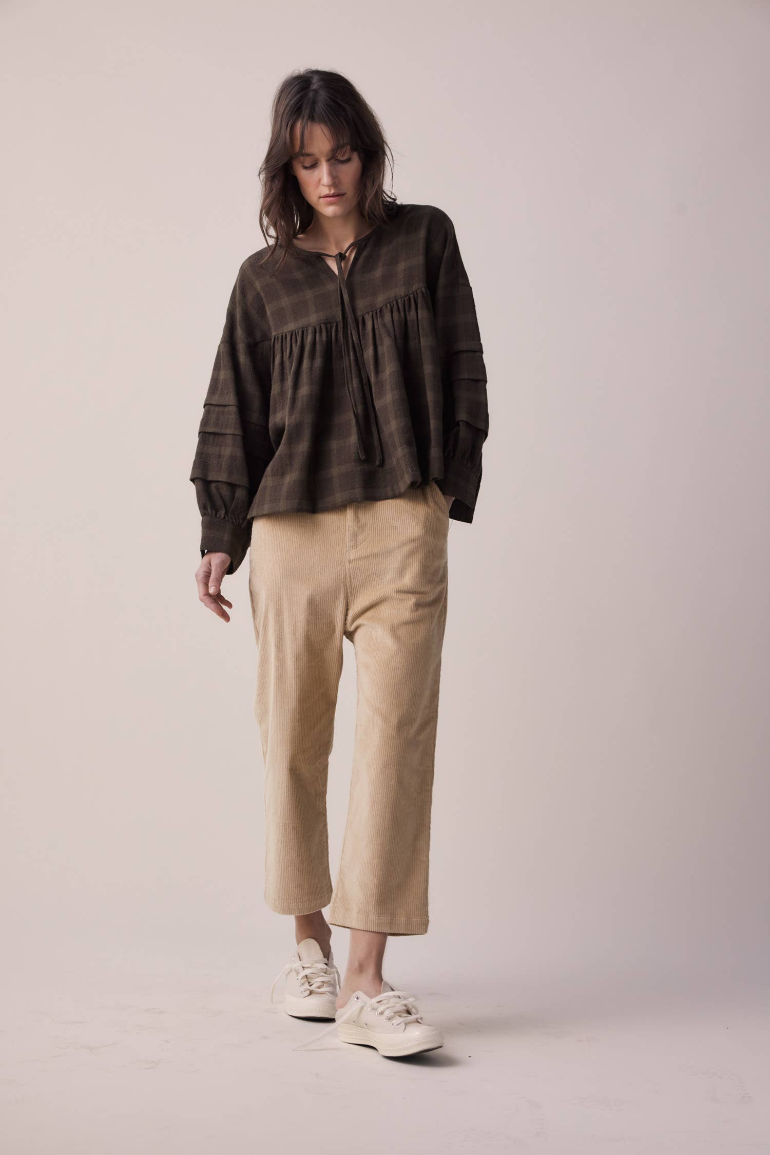 Dark beige Cropped corduroy baggy pants for wholesale on Faire2