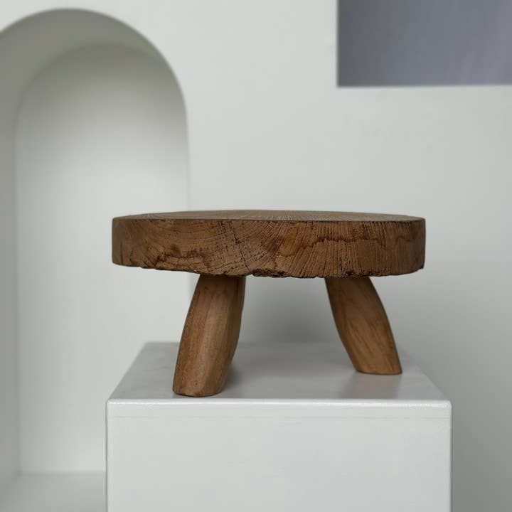 Office Objets - Wholesale Stool - Small low three-legged stool in upcycled blond teak D:30 H:1570