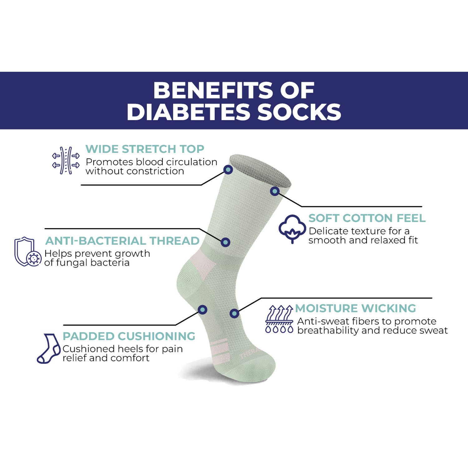 The American Gift Company (TAGCO) - Wholesale Socks - Unisex - 2-Pairs: Non-Binding Loose Fit Cotton Diabetic Crew Socks12