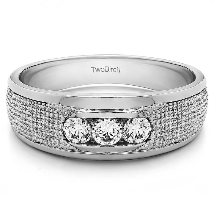 .5 CT 3 Stone Set Engraved Shank Men's Ring 925 Silver for wholesale by TwoBirch