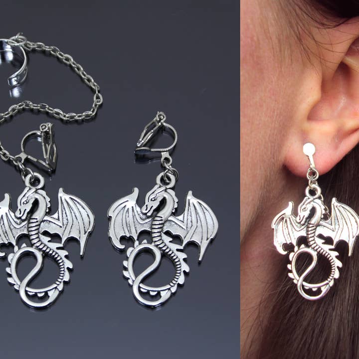 Dragon øreringe, Dragons klip på øre manchet sæt for engroshandel hos SomeBijoux4You