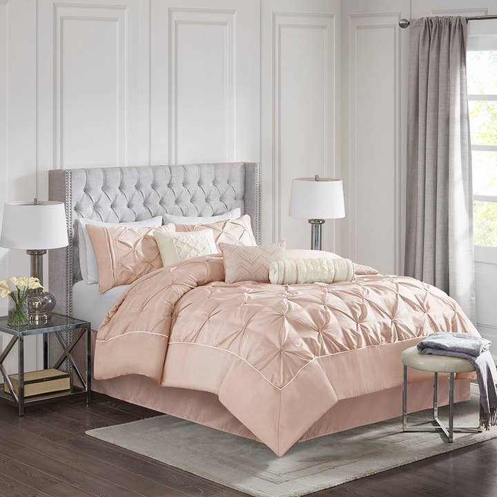 Silky Tufted 7-Piece Comforter Set, Blush for wholesale by Olliix