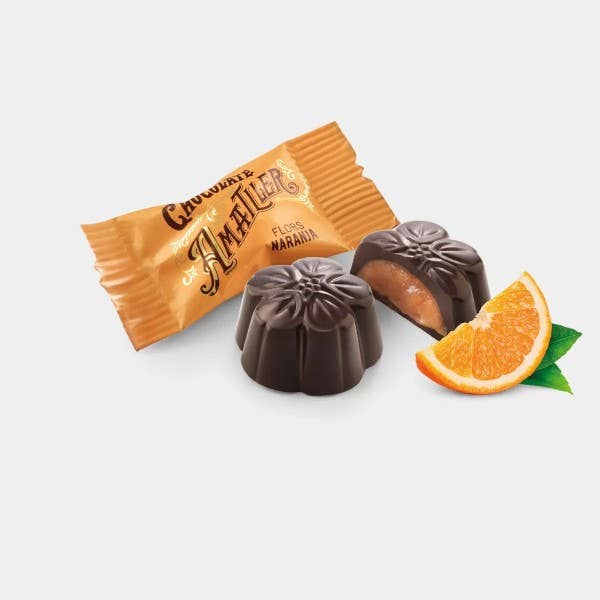 ADG Diffusion - Wholesale Chocolate Box - FLOWPACK CASE DARK CHOCOLATE PRALINES 70% ORANGE 72g2
