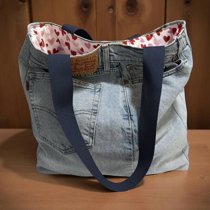 Levi's Upcycled Denim Tote Bag – double hearts for wholesale by Indigo Bags