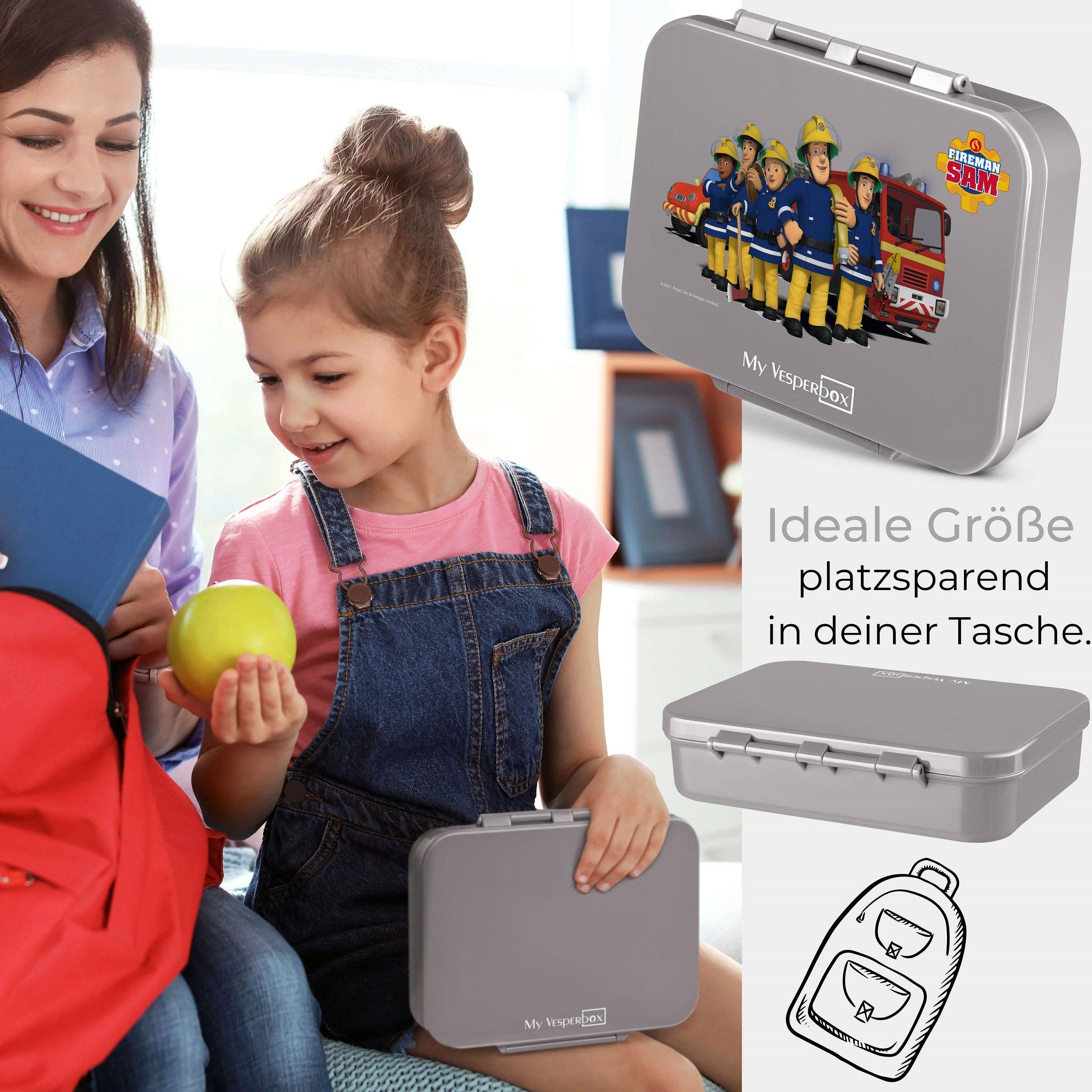 Myvesperbox – Engroshandel Madpose/-kasse – Børn – Min Vesperbox - Bia - Brandmand Sam V3 Team foran bil6