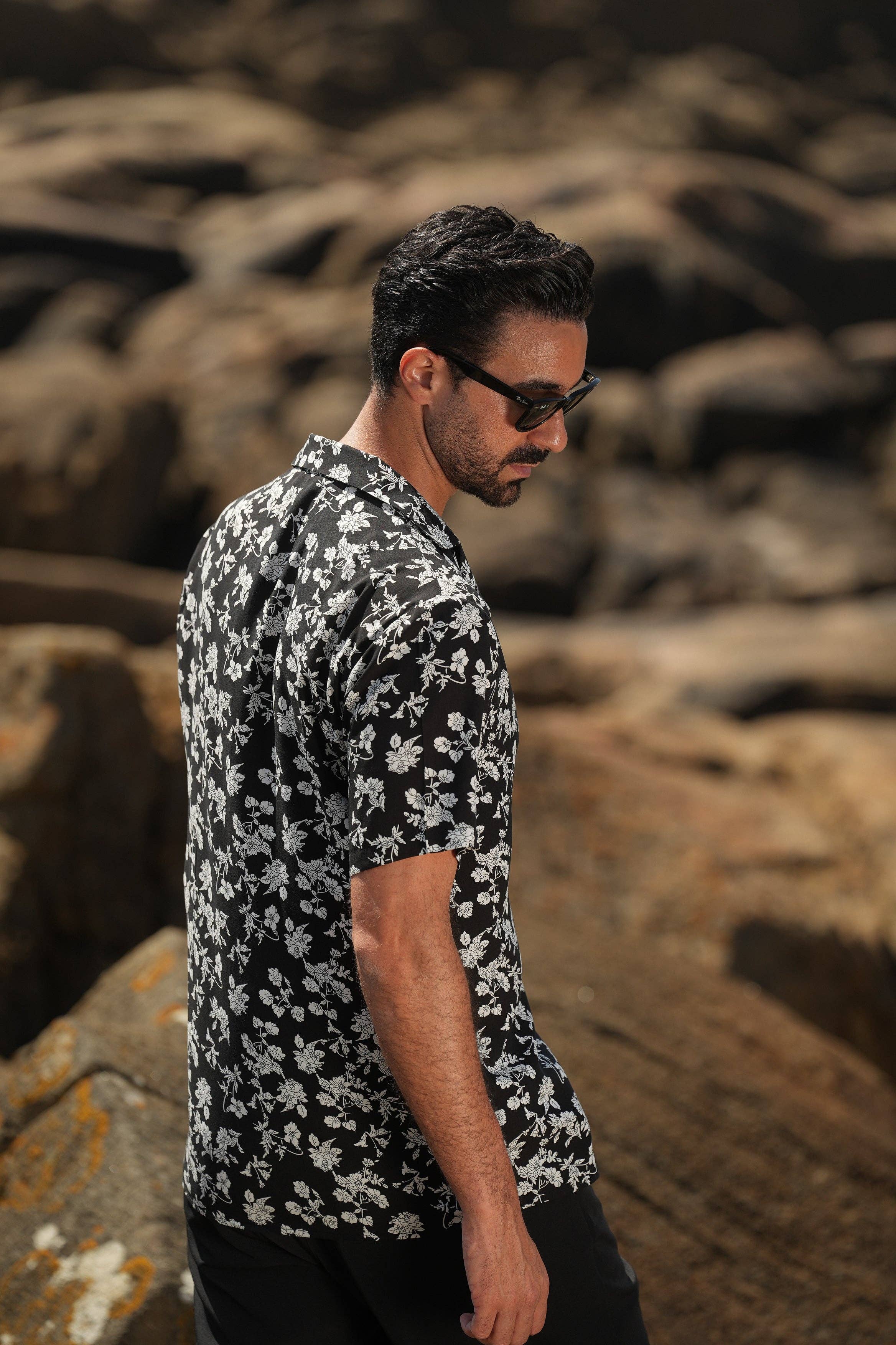 DONATO - Vente Chemise à col boutonné – homme - CHEMISE NOIRE ET BLANCHE À IMPRIMÉ FLORAL3