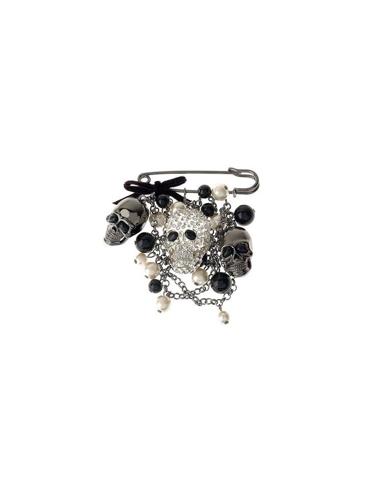 Hematite Goth Pin with Skull and Bead Dangles for wholesale by Oceanic Jewellers - Majique London