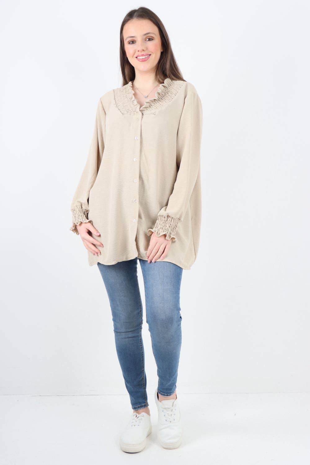 Miss Bold – wholesale Tunic – Women’s – Italian Shirred V Neck Long Sleeve Tunic Top0