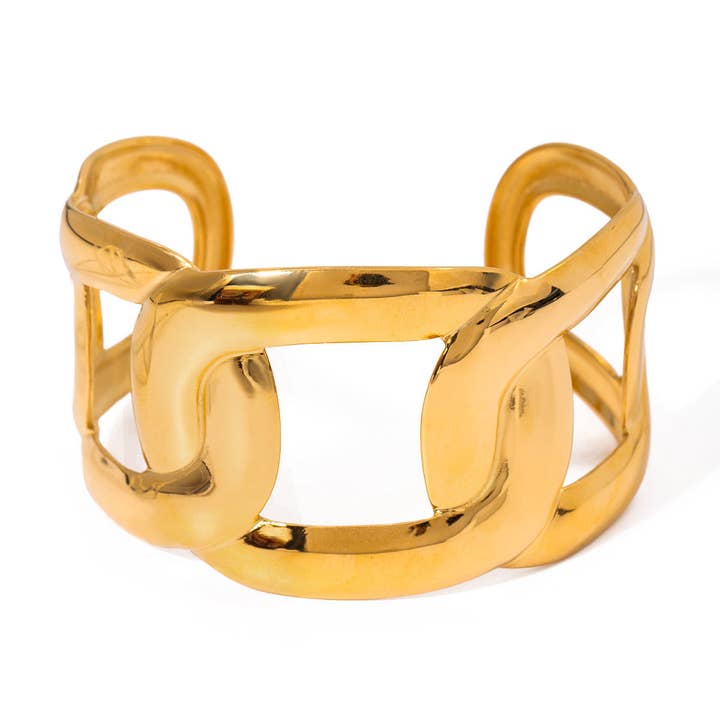 18k Stainless Steel Chain Link Cuff Bracelet (LSSGB115) for wholesale by Lyza Jewels