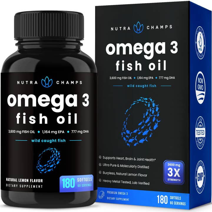 NutraChamps - Wholesale Oral Supplement/Vitamin - Omega 3 Fish Oil Supplements 3600mg with EPA & DHA