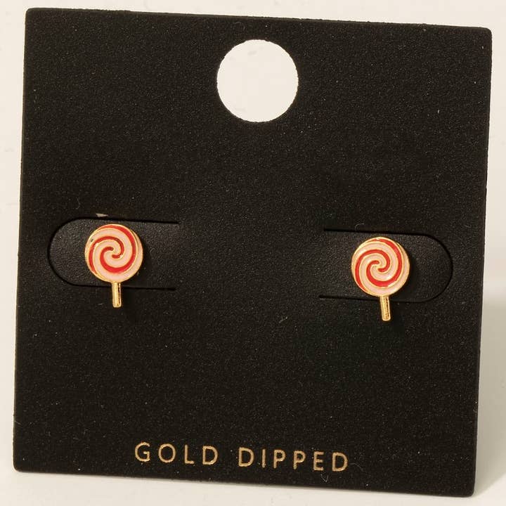 Gold Dipped Epoxy Lollipop Stud Earrings for wholesale by Fame Accessories