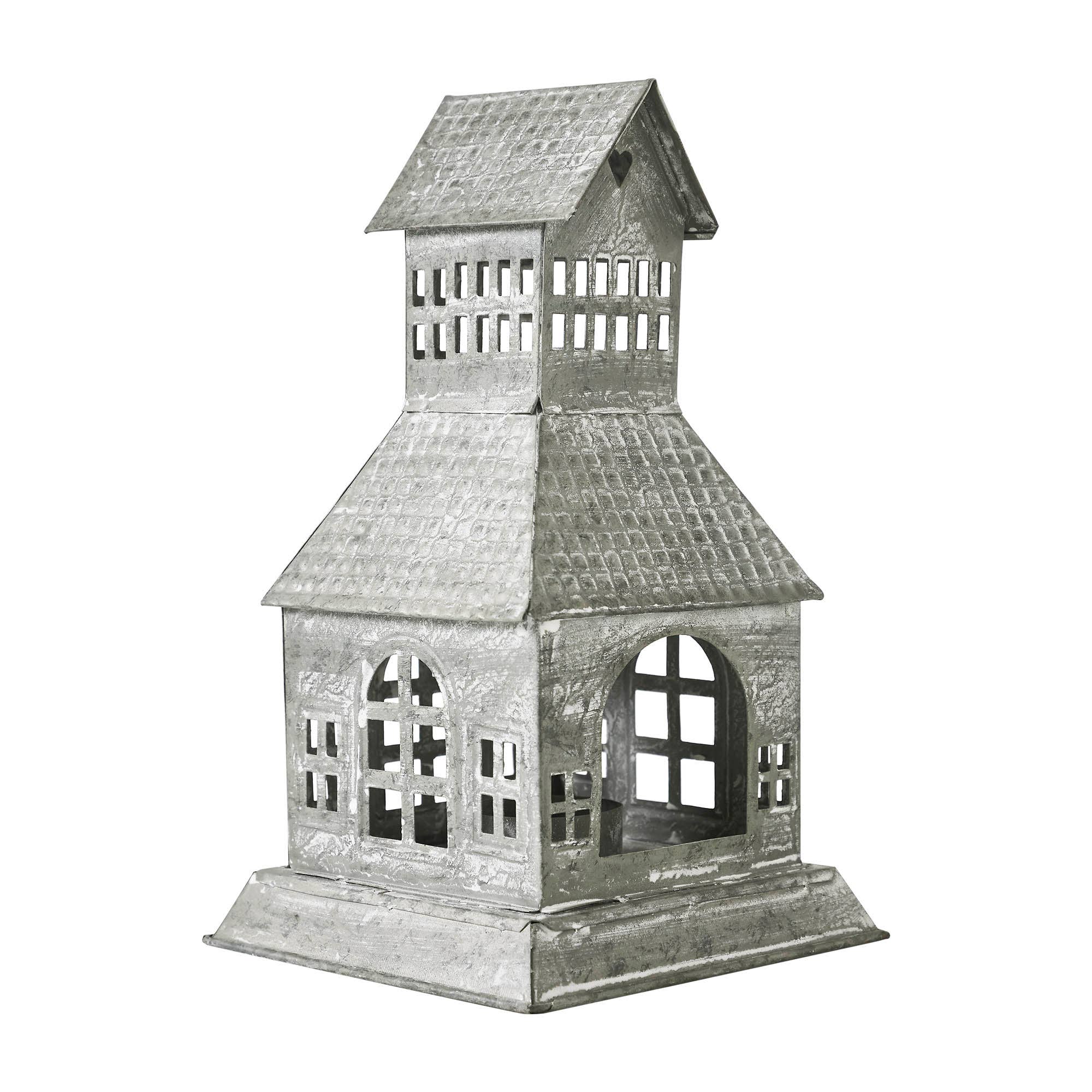 VHC Brands - Vente Bougeoirs - Photophore en métal Village House A gris antique 9,5x5,5x5,53