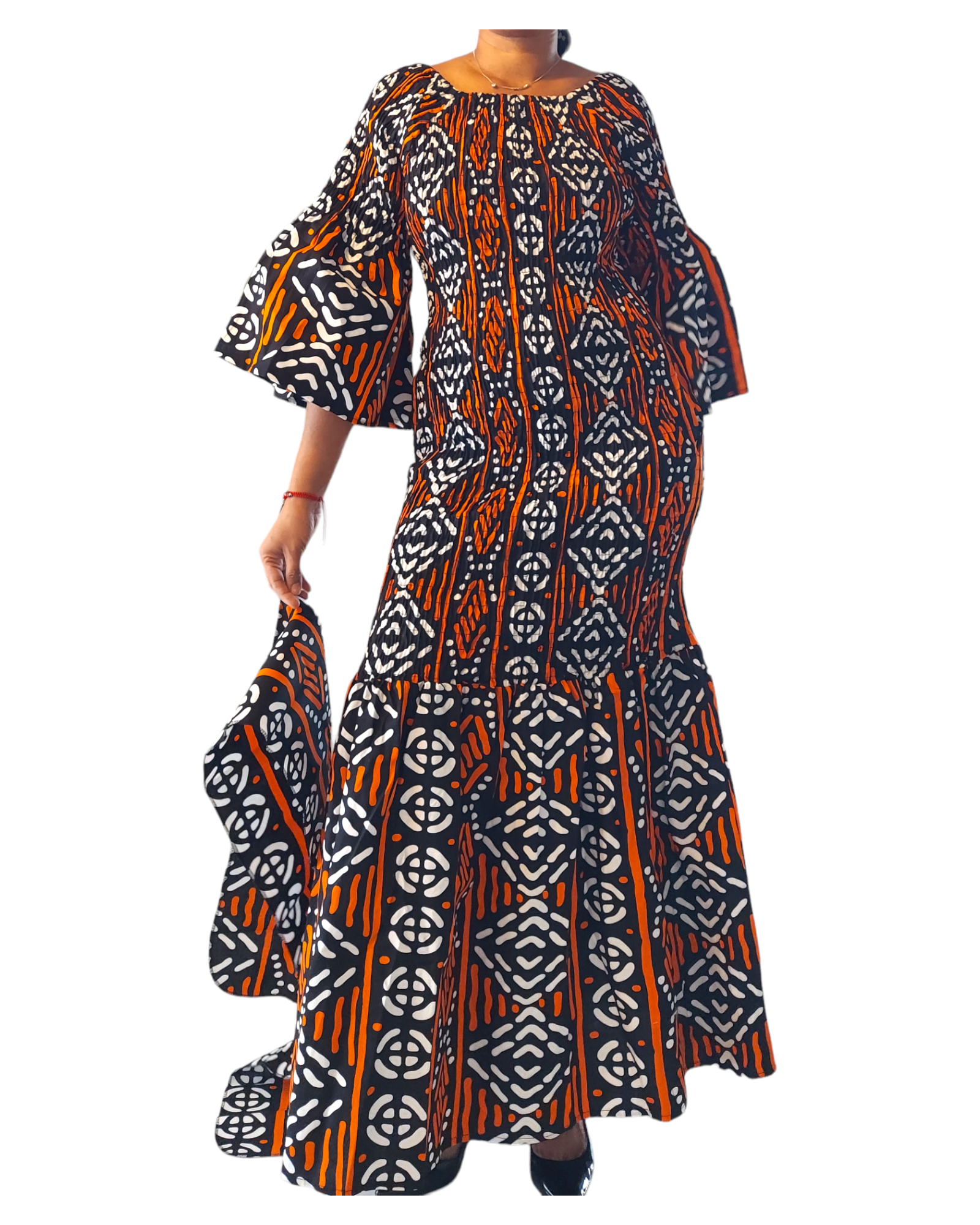 India Batik – Großhandel Kleid – Damen – 9008 Kittelkleid im Meerjungfrauen-Stil mit Tribal-Print2