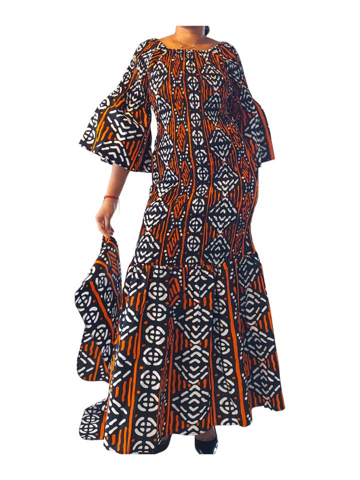 India Batik – Großhandel Kleid – Damen – 9008 Kittelkleid im Meerjungfrauen-Stil mit Tribal-Print2