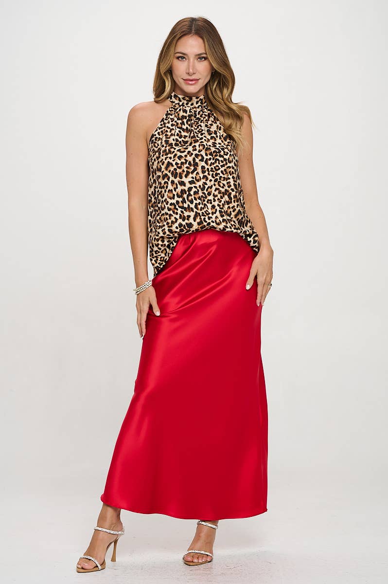 Red Made in USA Silky Satin Maxi Skirt for wholesale on Faire4