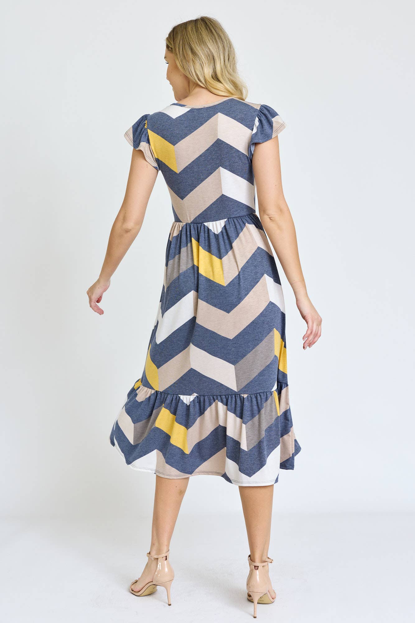 EG fashion - Wholesale Dress - Women's - Flutter Sleeve Ditsy Floral Chevron Sundress8