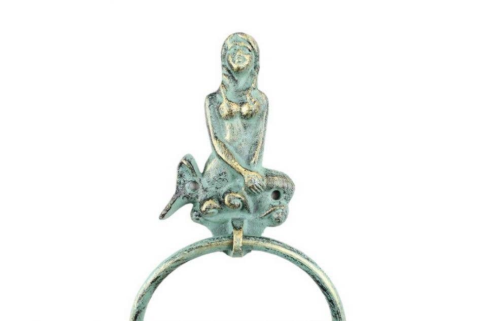 Hampton Ironworks - Wholesale Towel Holder/Hanger - Antique Bronze Cast Iron Mermaid Towel Holder 8.5"1