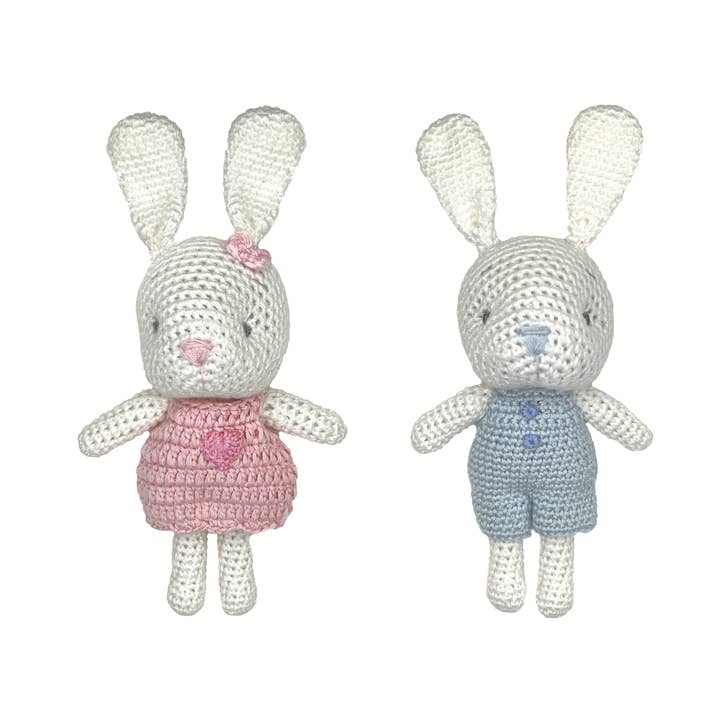 Bunny Bamboo Crochet Rattle - 2 Colors! for wholesale by Petit Ami & Zubels
