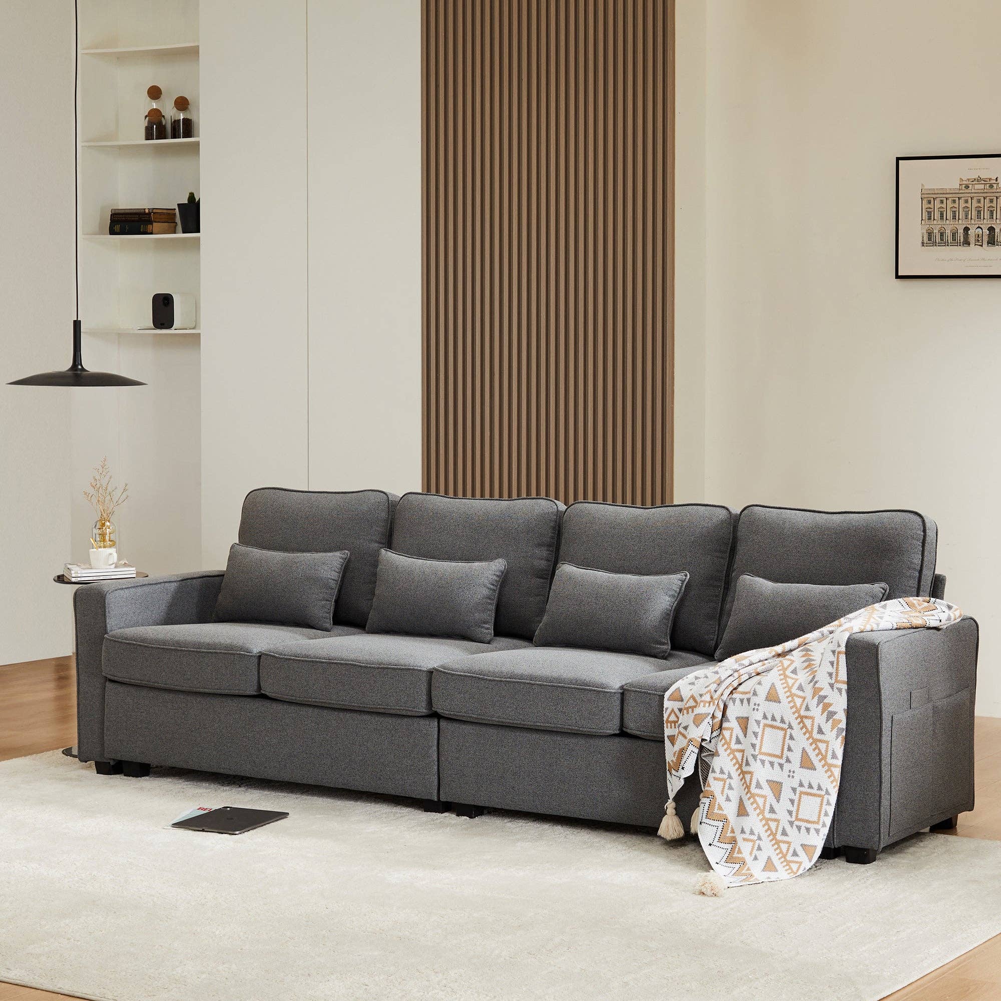 Urban Meuble - Wholesale Sofa - 4-seater sofa with gray linen armrests and 4 cushions 264*83*87cm YASITH3