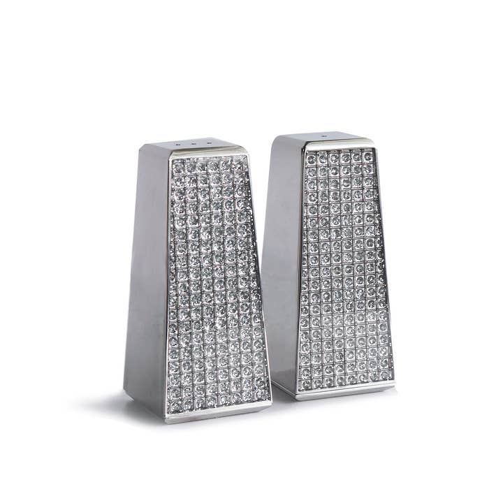 Collection by Nouvelle – Engroshandel Salt- og peberbøssesæt – Rustfrit stål sølv glitter massevis design salt og peber1