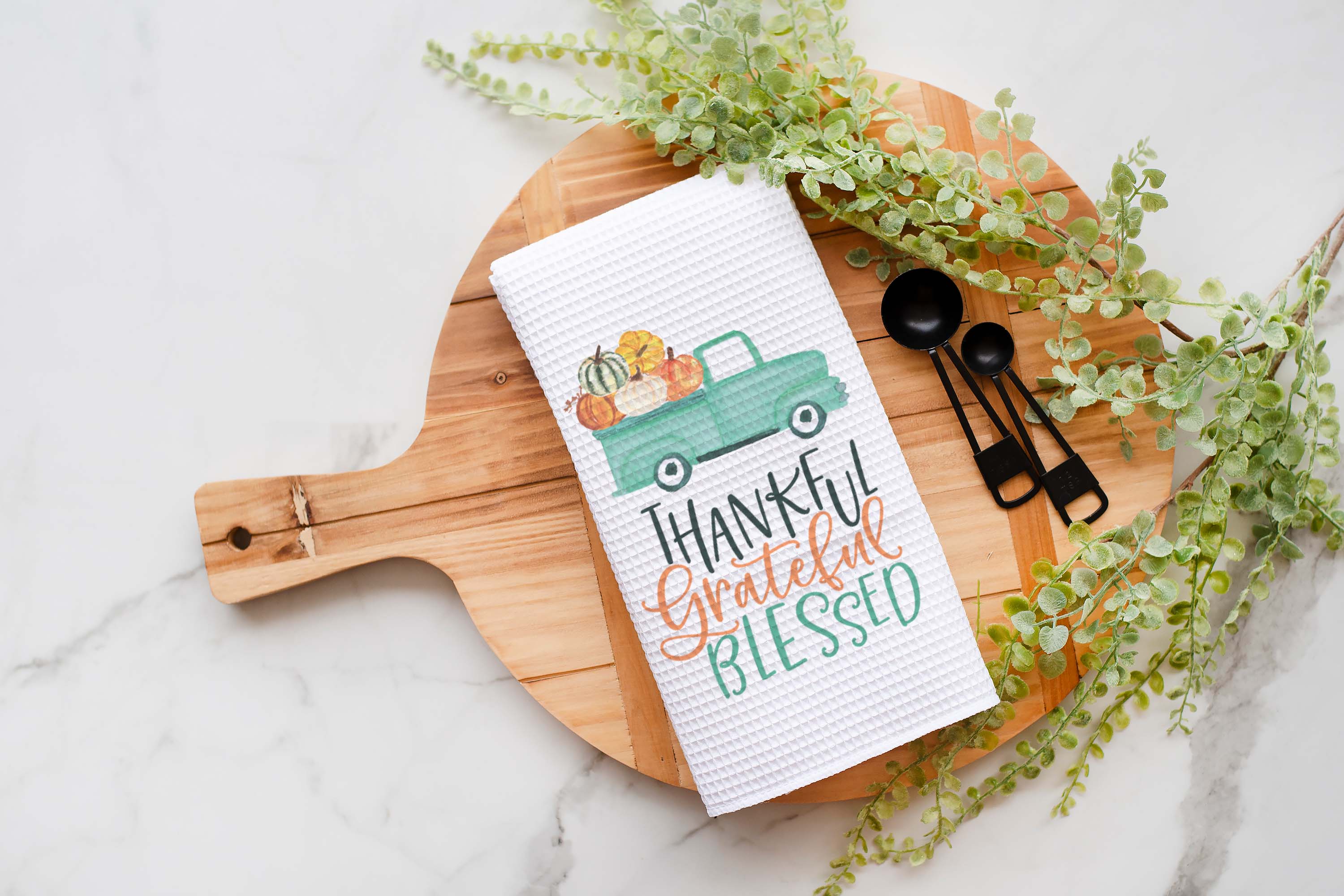 Canary Road - Wholesale Tea Towel - Thankful Fall Kitchen Towel, Blessed Pumpkin Dish Towel1