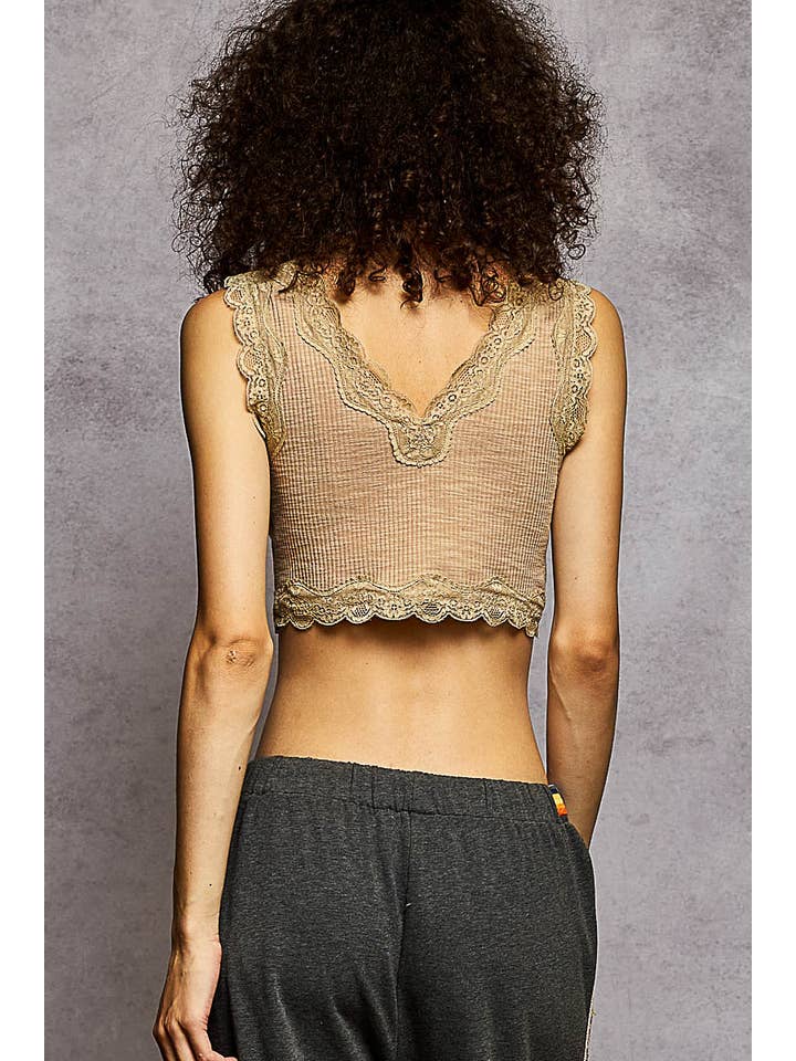 Pol Clothing - Wholesale Tank Top - Women's - Lace Trim Ribbed V Neck Summer Sleeveless Crop Top11