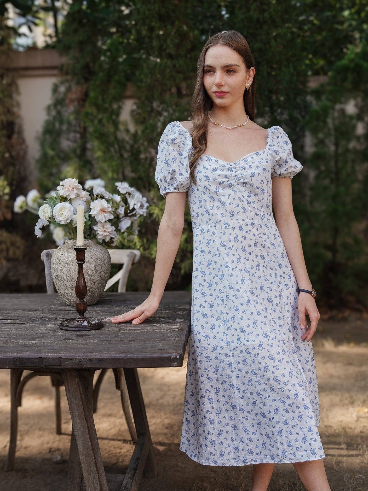 ROSIE POSIE - Wholesale Dress - Women's - RP2221 - Blue Floral Dress with Puff Sleeves7