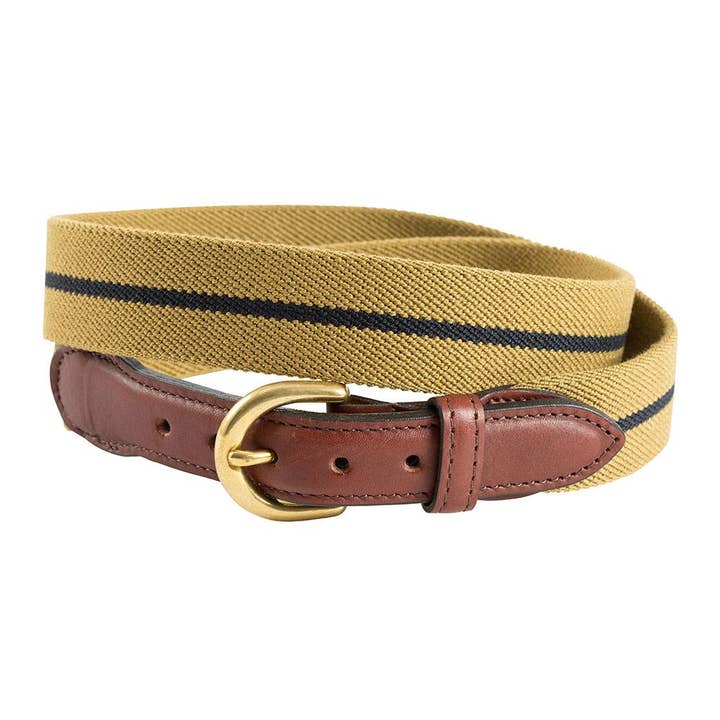 Ochre & Navy Belgian Stretch Leather Tab Belt for wholesale by Barrons-Hunter