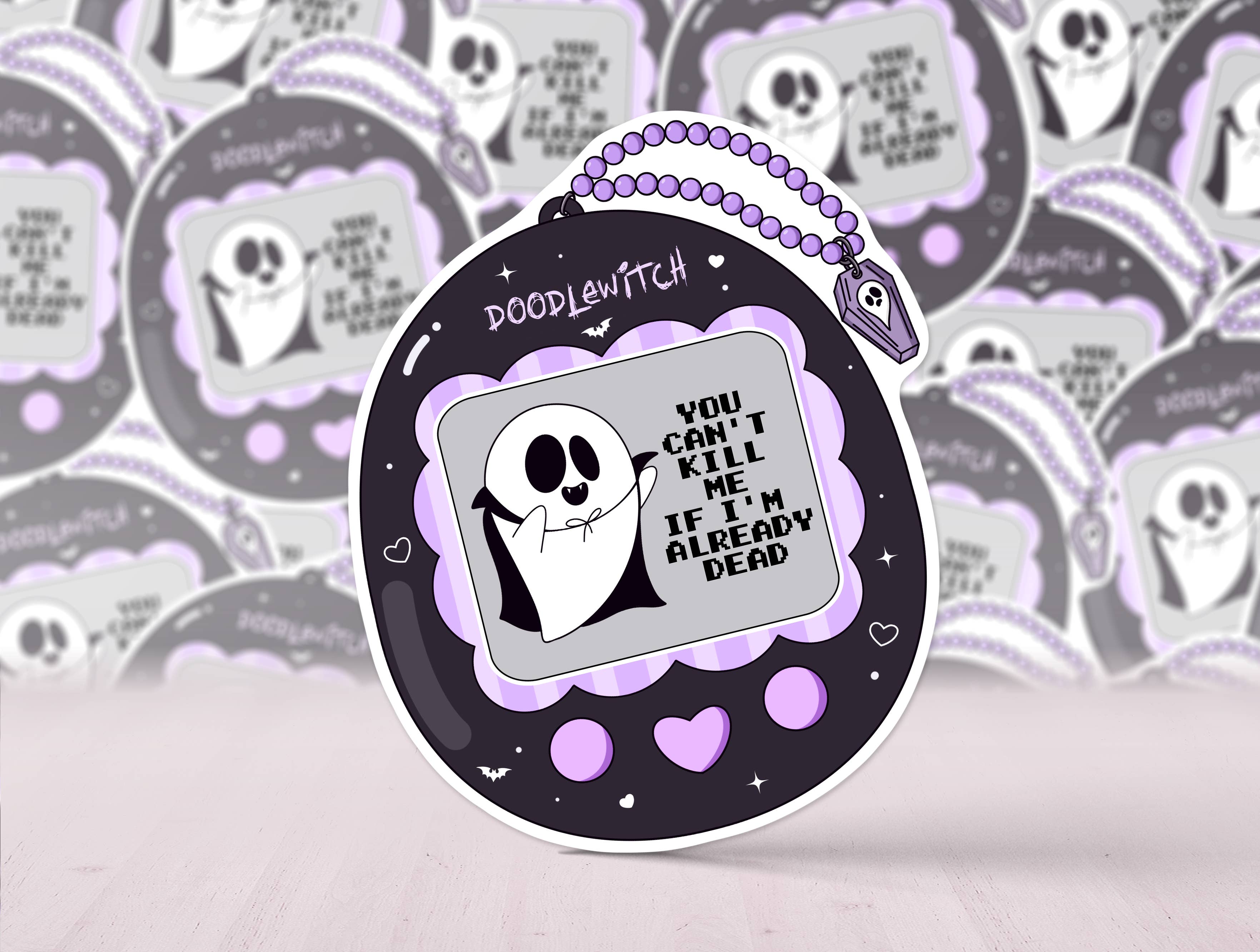 DoodleWitch - Wholesale Sticker - Ghost Tamagotchi Sticker, 90s Sticker, Spooky Sticker