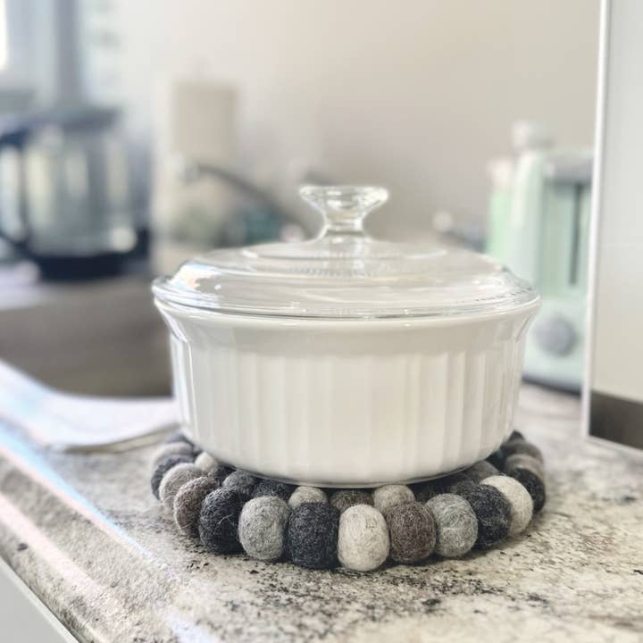 Sheep Farm Felt - Wholesale Trivet - Dappled Gray Felt Ball Trivet | Min. order 43