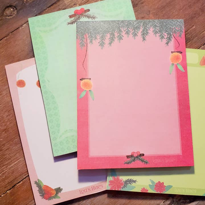 Magenta Pink Christmas Notepad ~ Oranges & Pines for wholesale by Lou's Hues