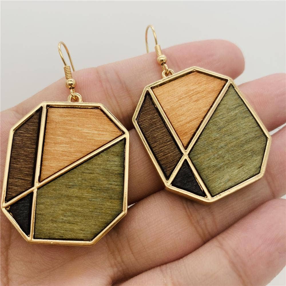 Mio Queena - Vente Boucles d'oreilles pendantes - Boucles d'oreilles en bois géométriques en bois4
