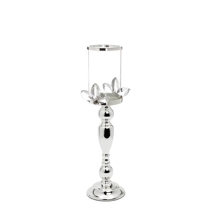 SALE | Crystal Leaf Candle Holder On Metal Stand, Silver for wholesale on Faire