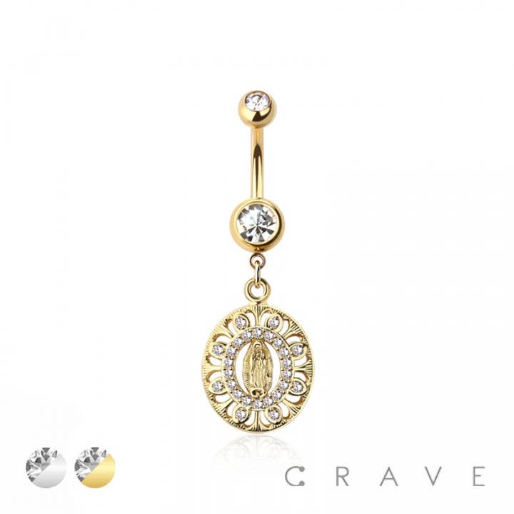 316L SURGICAL STEEL INNER MULTI CZ LADY OF GUADALUPE DANGLE for wholesale by CRAVE